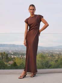 Hannah Satin Maxi Dress in Brown