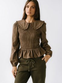 Kristy Smocked Blouse in Brown - FINAL SALE