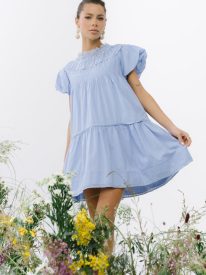 Toby Pleated Baby Doll Dress in Blue