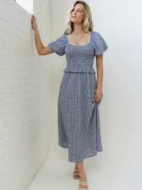 Nicerway Plaid Midi Dress in Navy