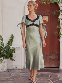 Amanda Lace Trim Maxi Dress in Sage