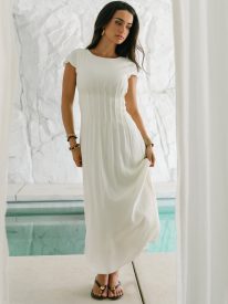 Nicerway Pleated Maxi Dress in Ivory