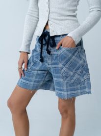 Roselyn Plaid Denim Shorts