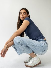 Freya Ribbed Top in Navy
