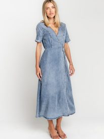 Nicerway Denim Wrap Midi Dress
