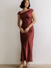 Rodney Asymmetrical Maxi Dress in Burgundy