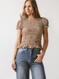 Ruth Smocked Top in Brown