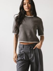 Nicerway Contrast Top in Charcoal - FINAL SALE