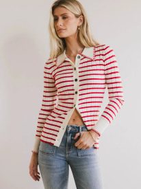 Harrison Striped Collared Top in Red - FINAL SALE