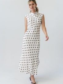 Tiffany Polka Dot Mock Neck Midi Dress