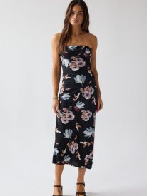 Kendall Strapless Midi Dress in Black