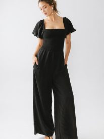 Nicerway Smocked Jumpsuit in Washed Black - FINAL SALE
