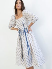 Gloria Floral Midi Dress in Ecru - FINAL SALE