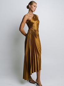Nicerway Pleated Maxi Dress in Gold