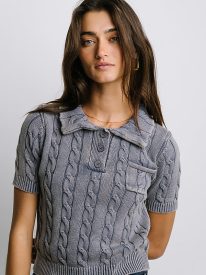 Halle Cable Knit Top in Blue