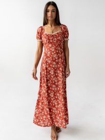 Nicerway Floral Maxi Dress in Rust