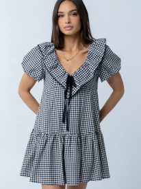 Nicerway Gingham Baby Doll Dress in Black