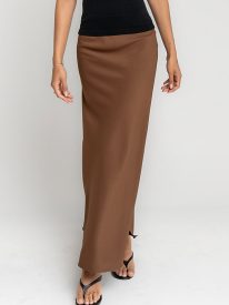Ashlyn Textured Maxi Skirt in Brown