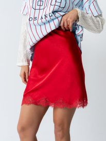 Nicerway Lace Trim Mini Skirt in Red