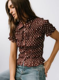 Kreyton Polka Dot Blouse in Dark Brown - FINAL SALE