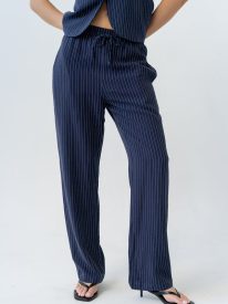 Vivienne Pinstripe Wide Leg Pants in Navy