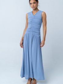 Kandi Ruched Maxi Dress in Blue