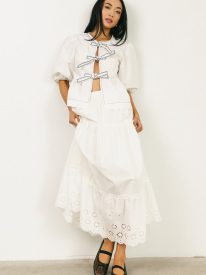 Elvie Peplum Tie Blouse in White - FINAL SALE