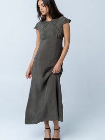 Tammy Embroidered Maxi Dress in Olive