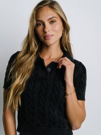 Halle Cable Knit Top in Navy