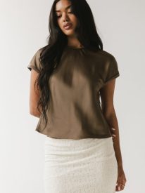 Marvin Satin Blouse in Taupe - FINAL SALE