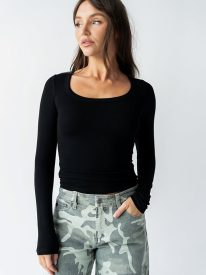 Audrey Ribbed Top in Black
