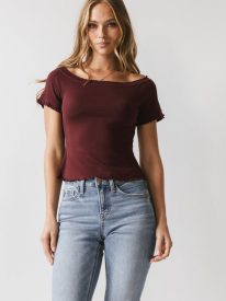 Hannah Lettuce Edge Top in Burgundy - FINAL SALE
