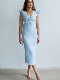 Jessica Lace Trim Maxi Dress in Blue