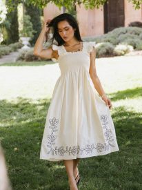 Lane Embroidered Midi Dress in Cream - FINAL SALE
