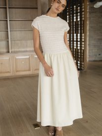 Lorie Mixed Media Maxi Dress in Natural