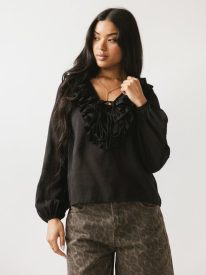 Calispell Sheer Collared Blouse in Black - FINAL SALE