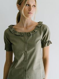 Connie Ruffle Blouse in Olive - FINAL SALE