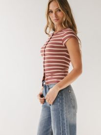 Vestia Striped Button Up Tee in Pink