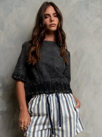 Jana Denim Top in Black - FINAL SALE