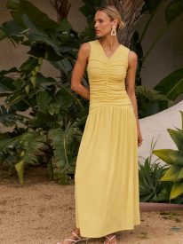 Kandi Ruched Maxi Dress in Yellow