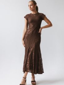 Kameron Lace Maxi Dress in Brown