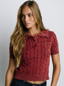 Halle Cable Knit Top in Red