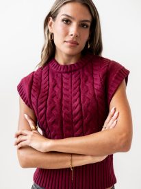 Lennie Cable Knit Top in Burgundy - FINAL SALE