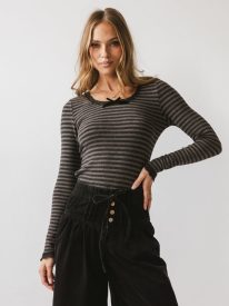 Kiya Striped Top in Charcoal - FINAL SALE