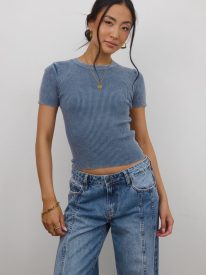 Rome Ribbed Top in Slate Blue