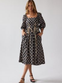 Nicerway Floral Midi Dress in Black - FINAL SALE