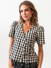 Callie Gingham Blouse in Black