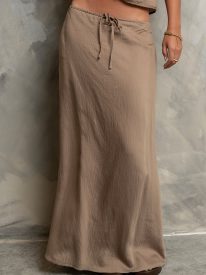 Polliana Textured Stripe Skirt in Mocha