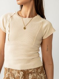 Millie Reverse Seam Top in Tan - FINAL SALE