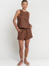 Rudy Embroidered Shorts in Brown